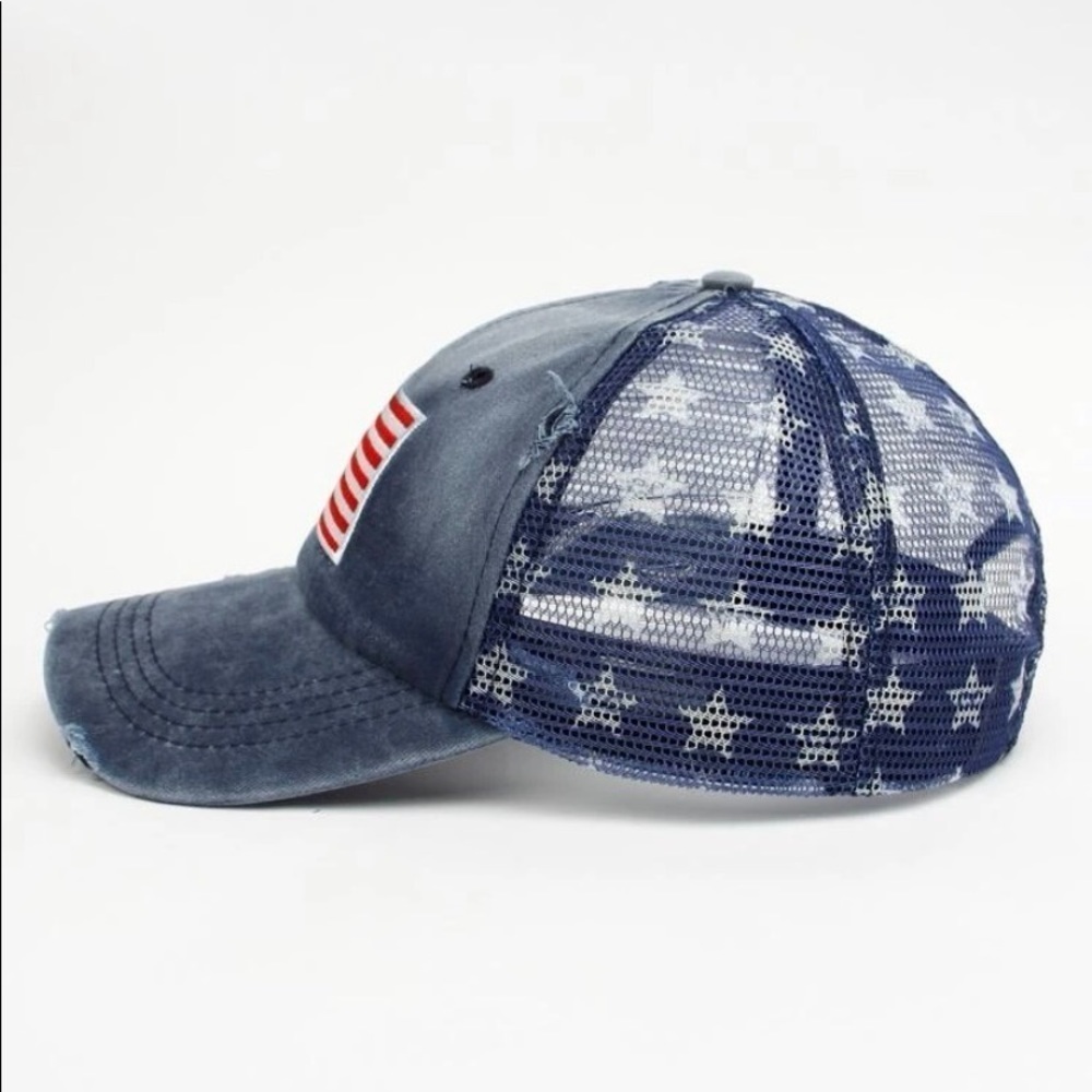 USA 🇺🇸 NAVY BLUE Distressed ball cap July 4th - Picture 2 of 7